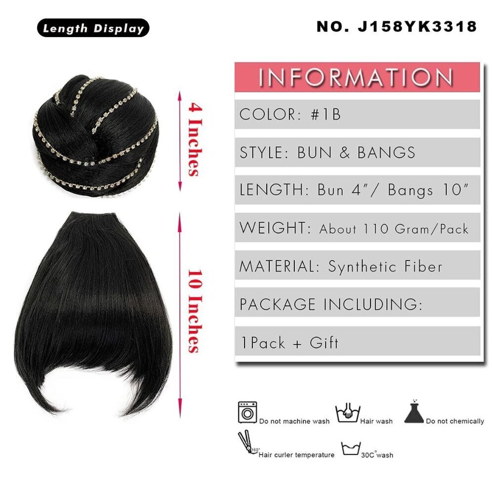 Hair Bun with Bangs 2 Piece Synthetic Braided Updo Clip-In for Black Women - Picture 3 of 9